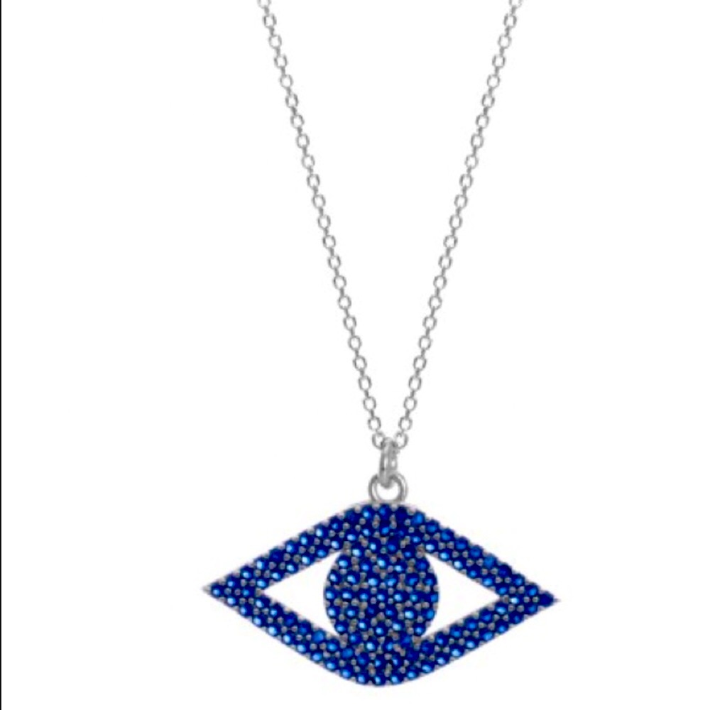 Silver sapphire stones evil eye Necklace 🧿